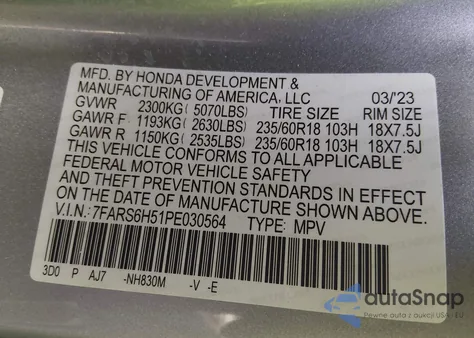 2023 Honda Cr-V Hybrid Sport from USA, damaged, VIN 7FARS6H51PE030564